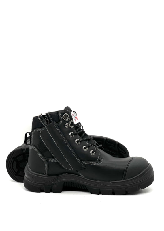 Cougar Footwear Toronto Composite Toe, Lace Up Boot with Zip & Cover - Black [SZ:4 MENS AU/UK]