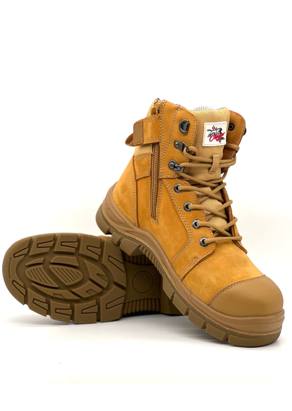 Cougar Footwear Bundaberg Composite, Lace up Boot with Zip - Wheat