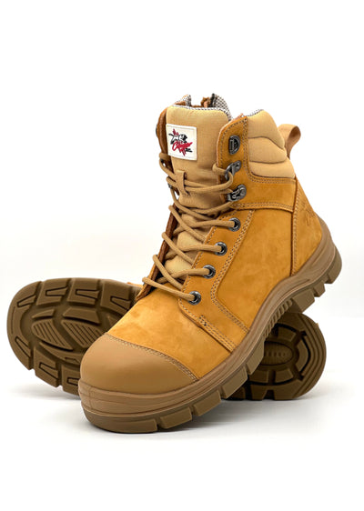 Cougar Footwear Bundaberg Composite, Lace up Boot with Zip - Wheat