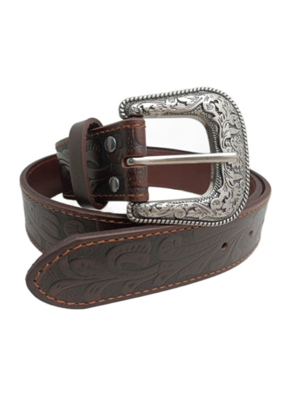 Pilbara Western Dress Buckle Tooled Leather Belt RMPW004 [CLR:Dark Brown SZ:82]