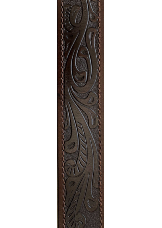 Pilbara Western Dress Buckle Tooled Leather Belt RMPW004 [CLR:Dark Brown SZ:82]