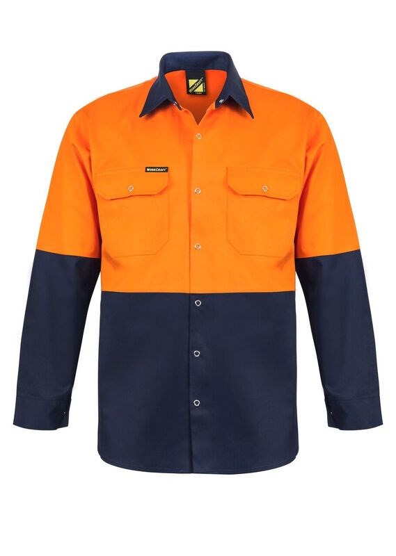 WORKCRAFT TWO TONE L/S SHIRT WITH STUDS WS3032