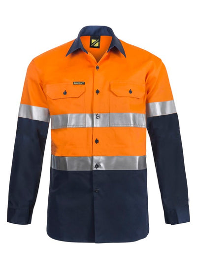 Work Craft Hi Vis Taped Two Tone Lightweight Vented Cotton Drill Shirt WS6030