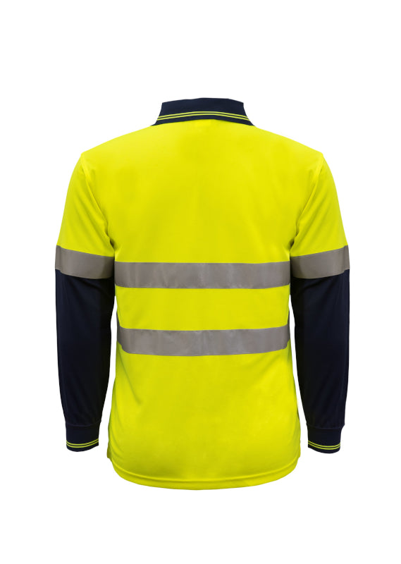 WorkCraft Hi Vis Taped Two Tone Micromesh Polo Shirt LS w/Pocket WSP409