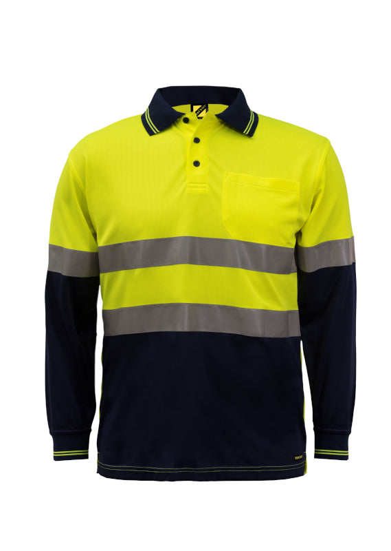 WorkCraft Hi Vis Taped Two Tone Micromesh Polo Shirt LS w/Pocket WSP409