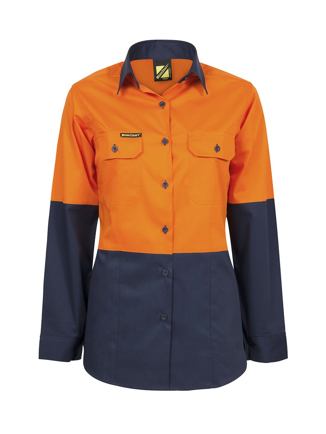 WorkCraft Ladies Hi Vis Two Tone Lightweight Vented Cotton Drill Shirt LS WSL502