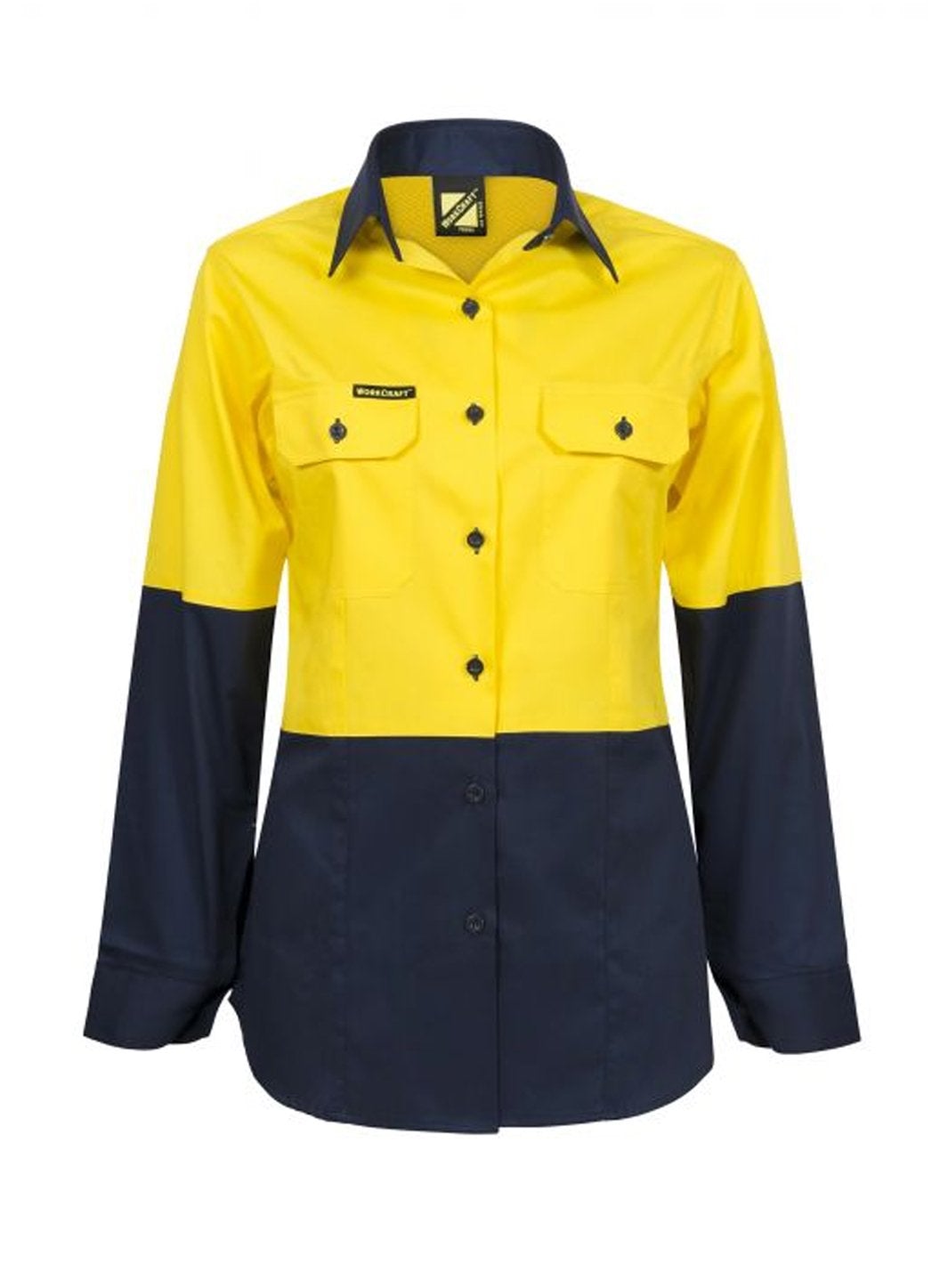 WorkCraft Ladies Hi Vis Two Tone Lightweight Vented Cotton Drill Shirt LS WSL502