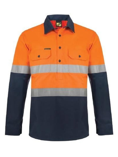 WorkCraft Hi Vis Taped Two Tone Heavy Duty Hybrid Cotton Drill Shirt LS w/Gusset Sleeves WS6031